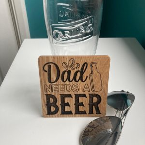 Coaster for Dad, Father's Day Present, Beer Mat, Personalised Engraved Wooden Custom Gift