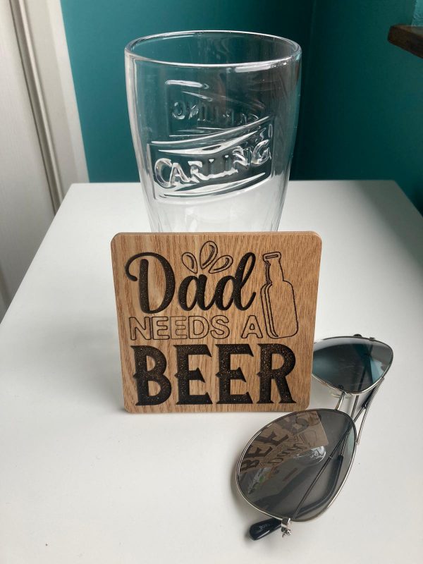 Coaster for Dad, Father's Day Present, Beer Mat, Personalised Engraved Wooden Custom Gift